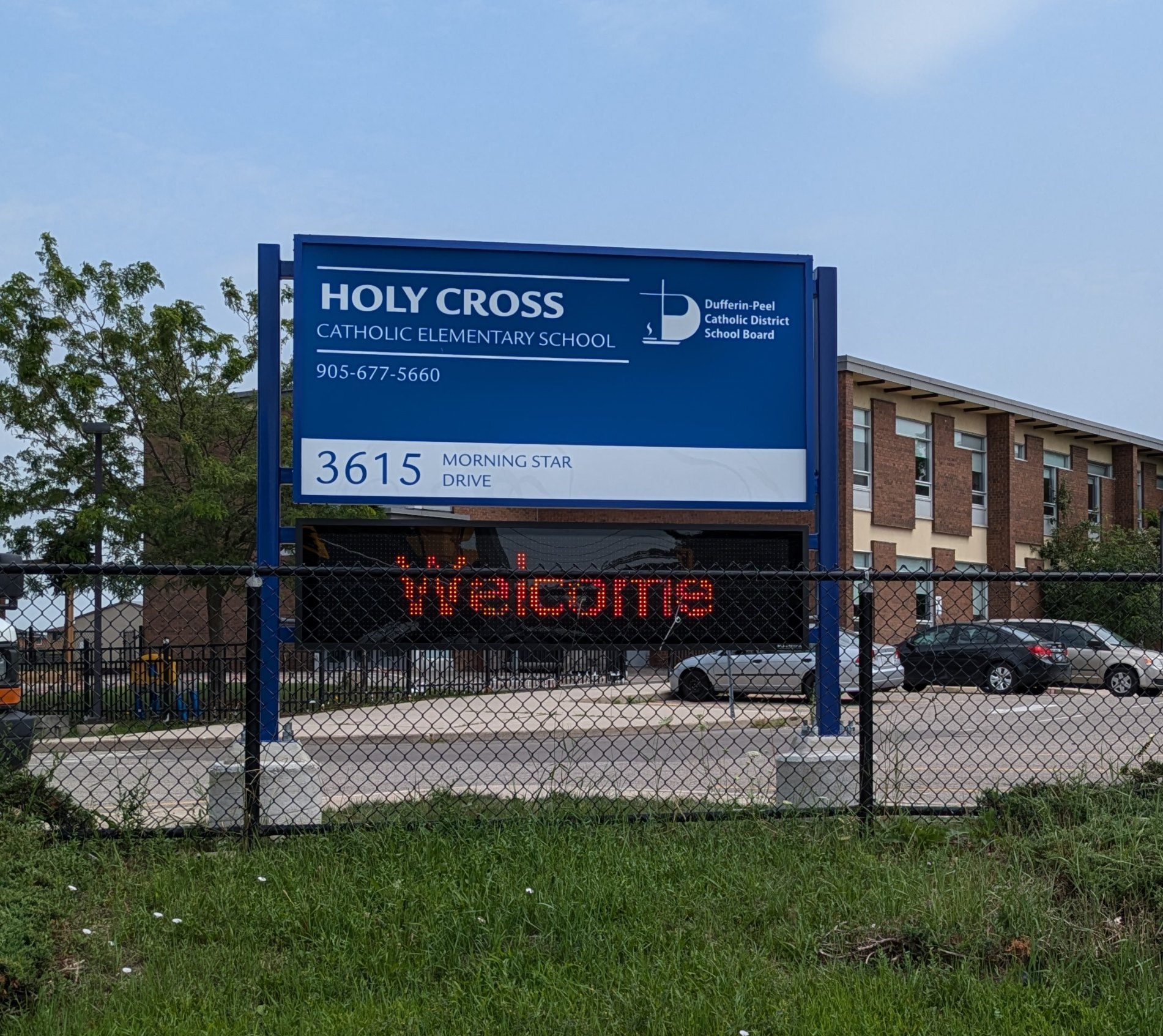 Holy Cross with LED reader board pylon